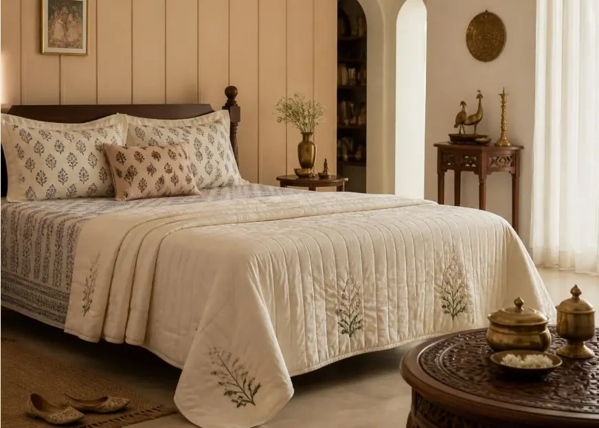 Quilted bedspread and bedroom decor